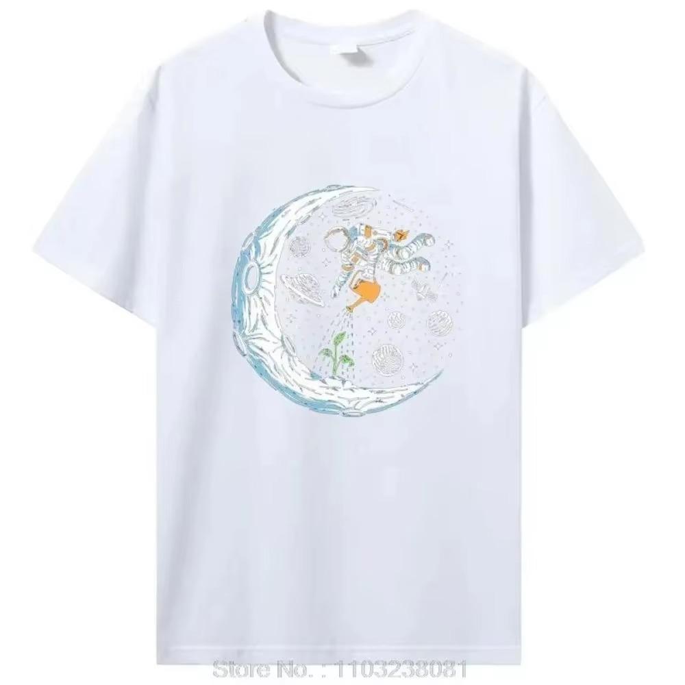 Herren T-Shirt 100% Baumwolle Casual Lustiges Astronauten-Design Print Loses O-Ausschnitt T-Shirt Für Männer Kurzarm T-Shirt Hip Hop Tops Tees