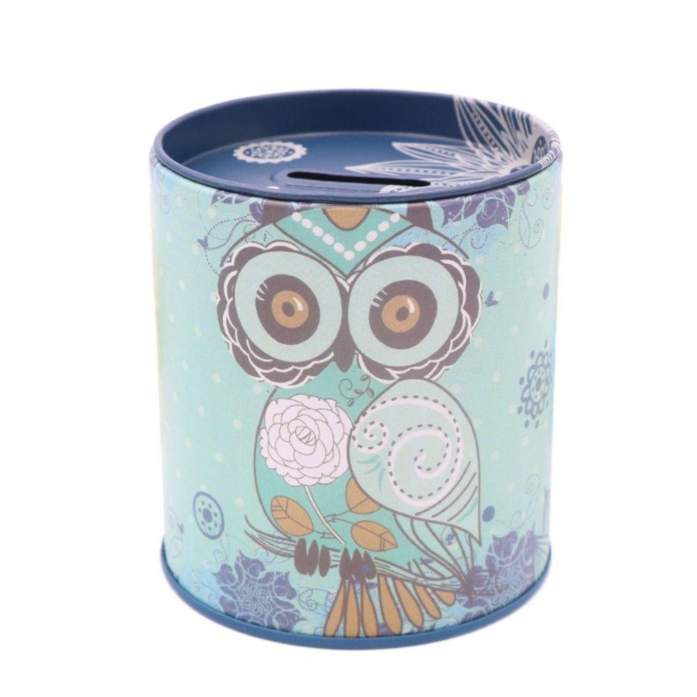 Iron Owl Piggy Bank Mini Metal Storage Box Easy Use Round Saving Banks  Birthday Gift