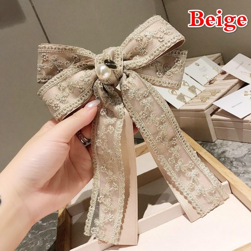 2 In 1 Women Vintage Big Bow Brooch Hairpin Lace Embroidery Necktie