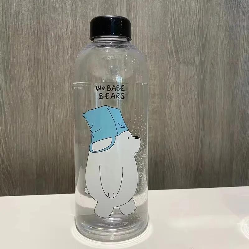 1000ML Portable Large Cartoon Water Bottle Panda Cute Bear Frosted Straw Mug Food Grade Heat Resistant Kids Water Bottle