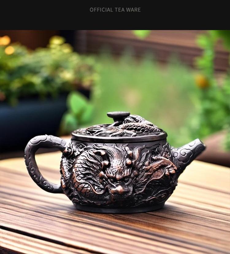 Divine Dragon Purple Pottery Vintage Teapot Carve Kung Fu Teapot Single Teapot Pu'er Tea Making Device Tea Sets Chinese Tea Pot