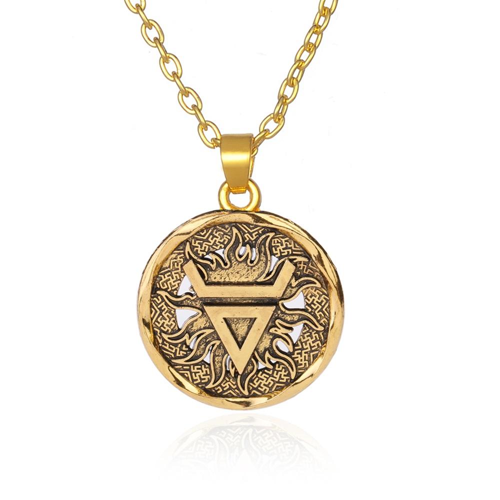 Teamer Wicca Round Necklace Men Norse Viking Runes Tree of Life Seal Pendants Wax Cord Link Chain Men's Necklace Jewelry Gifts