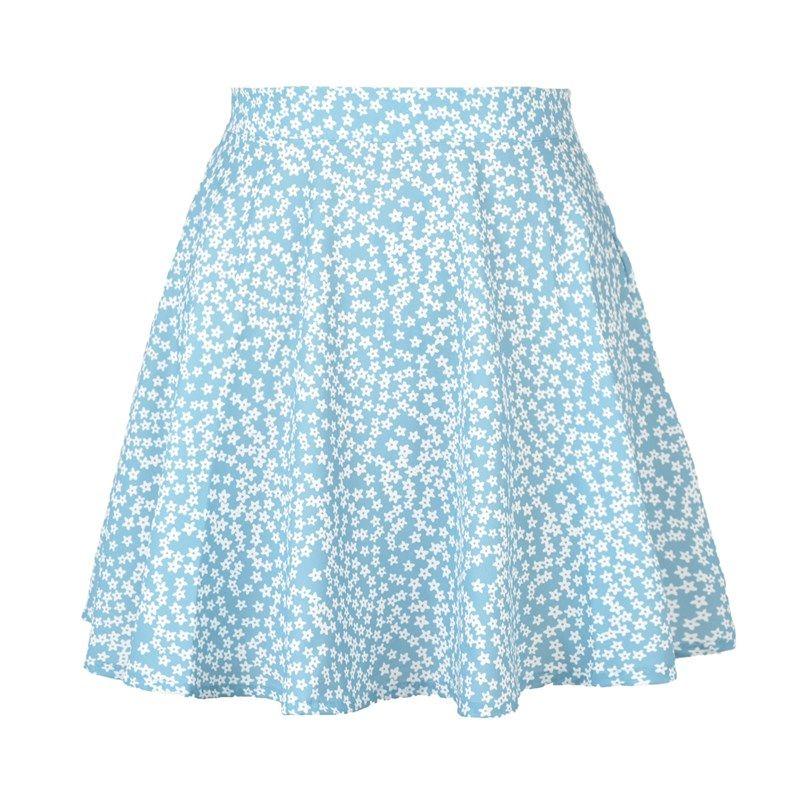 

Floral Skirt High Waist Umbrella Skirt Printed Short Skirt Blue XL