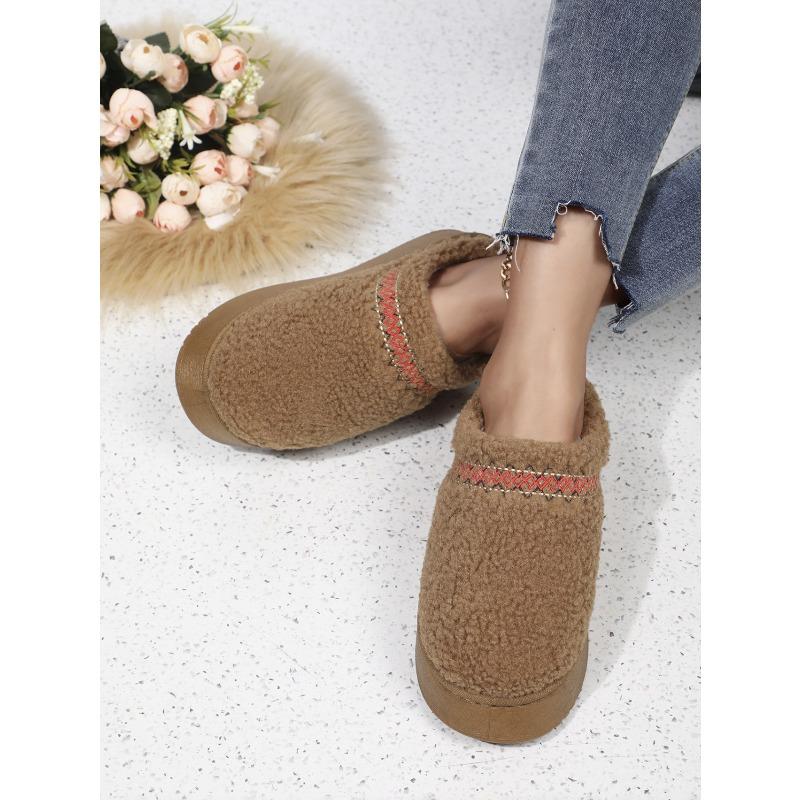 Thick Soles Wear Winter Headscarf Half Slippers, New Ethnic Style Lace Wool Semi-support Snow Cotton Slippers