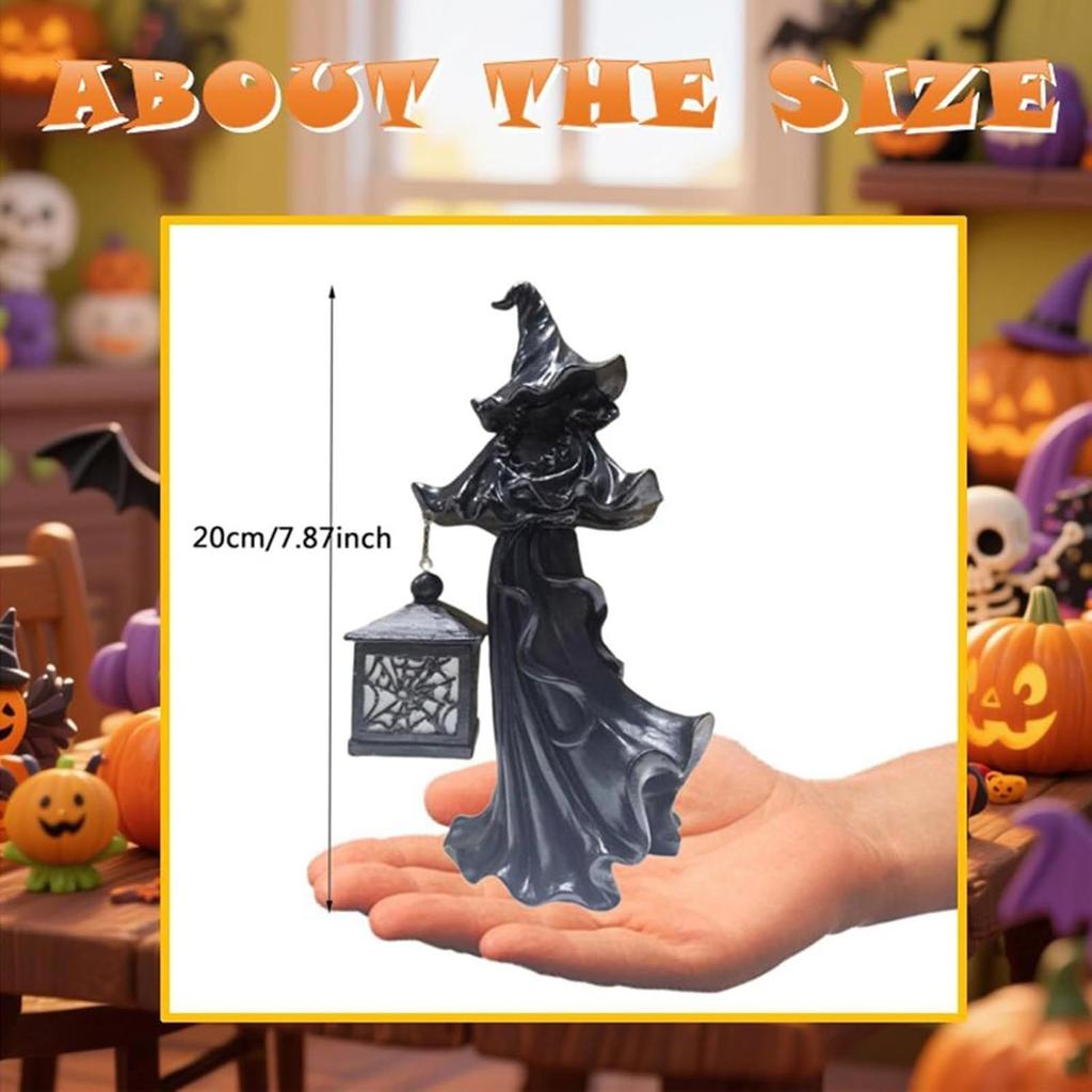 Witch Statue Halloween Figurines Spooky Witch With Lamp Table Centerpieces Desk Decor For Fireplace Living Room Bedroom Patio
