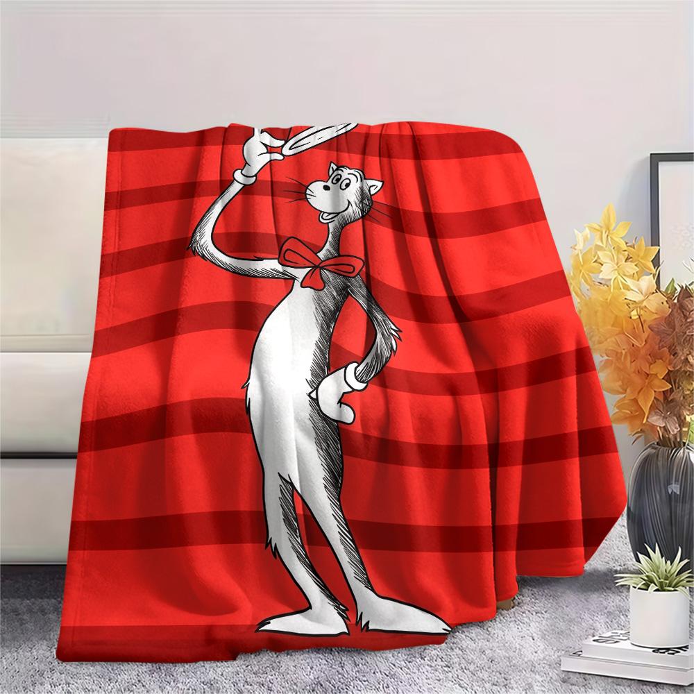 The Cat in the Hat Print Flannel Blanket, High quality Comfortable for All Seasons, Home Decor, Warmth and Comfort