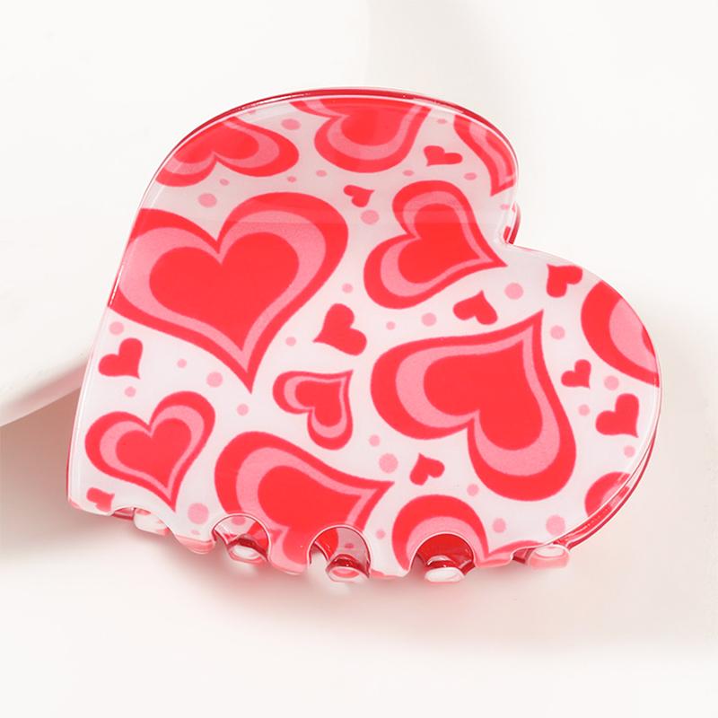 Valentine's Day & Party Heart Shape Fashion Hair Claw Clips Red Pink Heart Print Acetate/Acrylic Hair Clamps for Women