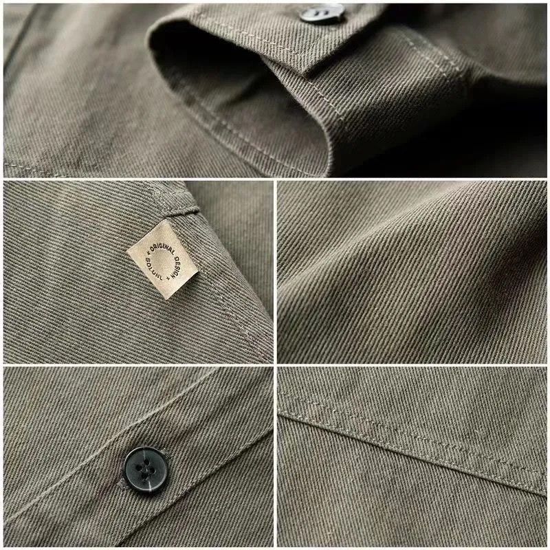 Baumwolle Neues Werkzeughemd Herren Frühling und Herbst Normales Mantelhemd Lockere Langarm Herbst und Winter Strickjacke
