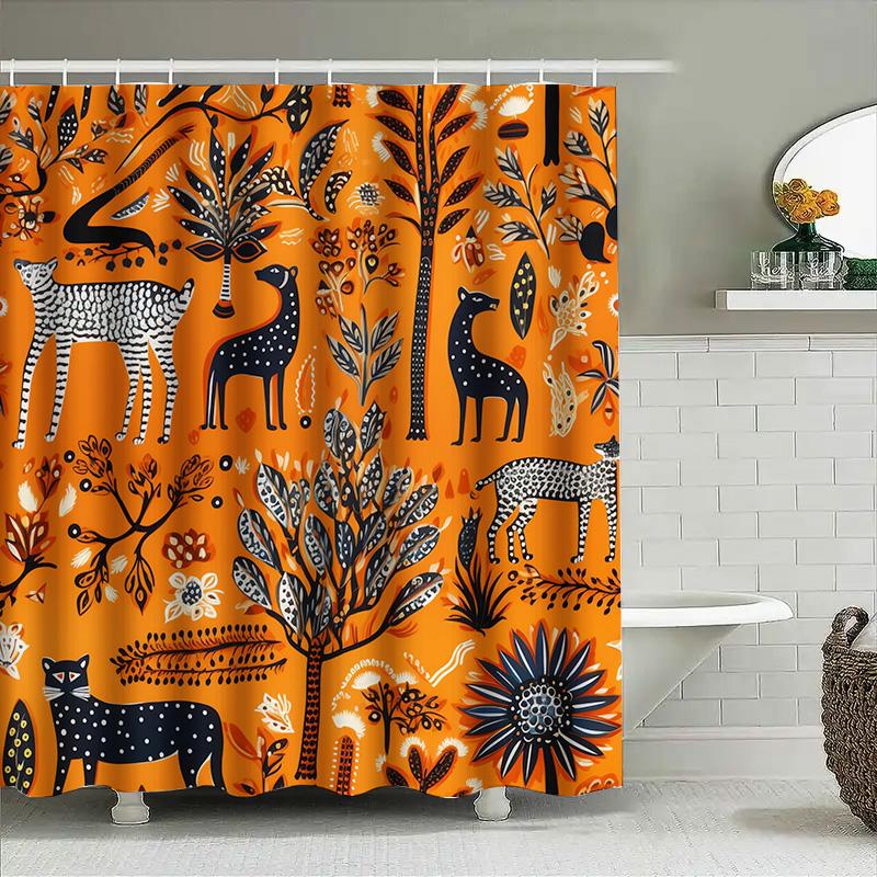 Jasna Kwiatowa Zasłona Prysznicowa z Czarno-Białym Zwierzęcym Nadrukiem Nowoczesny Wystrój Łazienki do Sypialni Dziecka Rozmiar na Zamówienie Wodoodporny