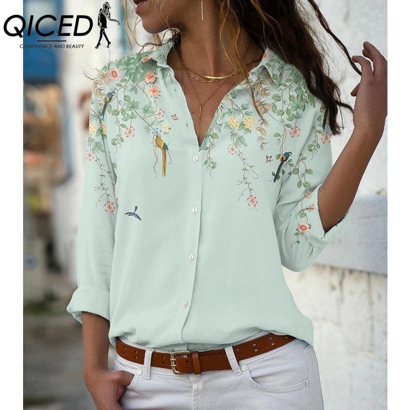QICED 38 Color Women's Fashion Casual Long Sleeve POLO Neck Blouses & Shirts