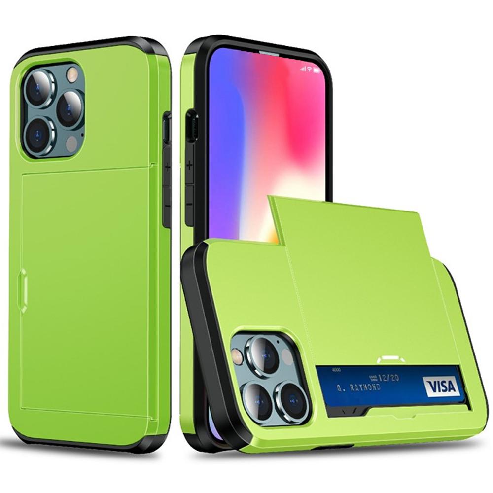 AMORUS For iPhone 15 Pro Max Case with Sliding Card Holder PC TPU Phone Back Cover