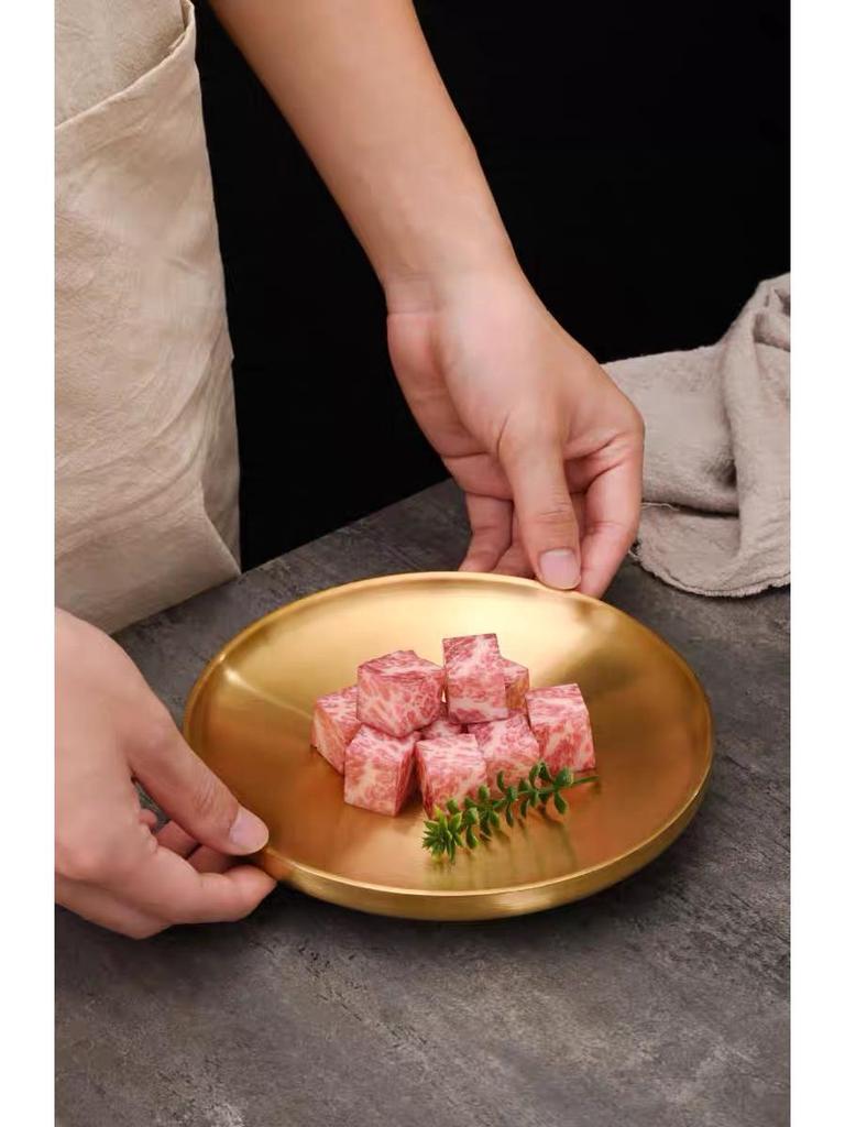 304 Stainless Steel Double-Layer Round Gold Plate for BBQ, Fruits, and Cakes