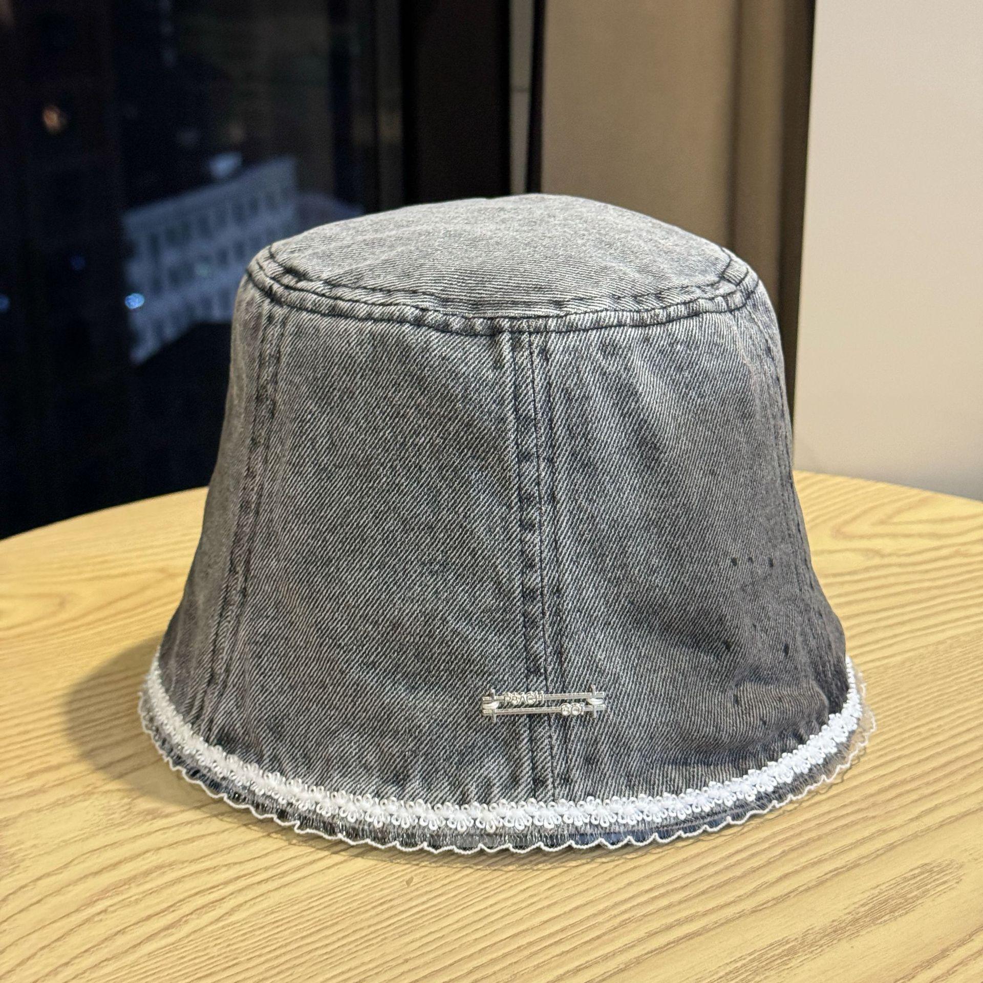 

Японская кружевная джинсовая панама для женщин на весну и осень, универсальная однотонная шляпа рыбака, новая нишевая шляпа-ведро с защитой лица Adjustable