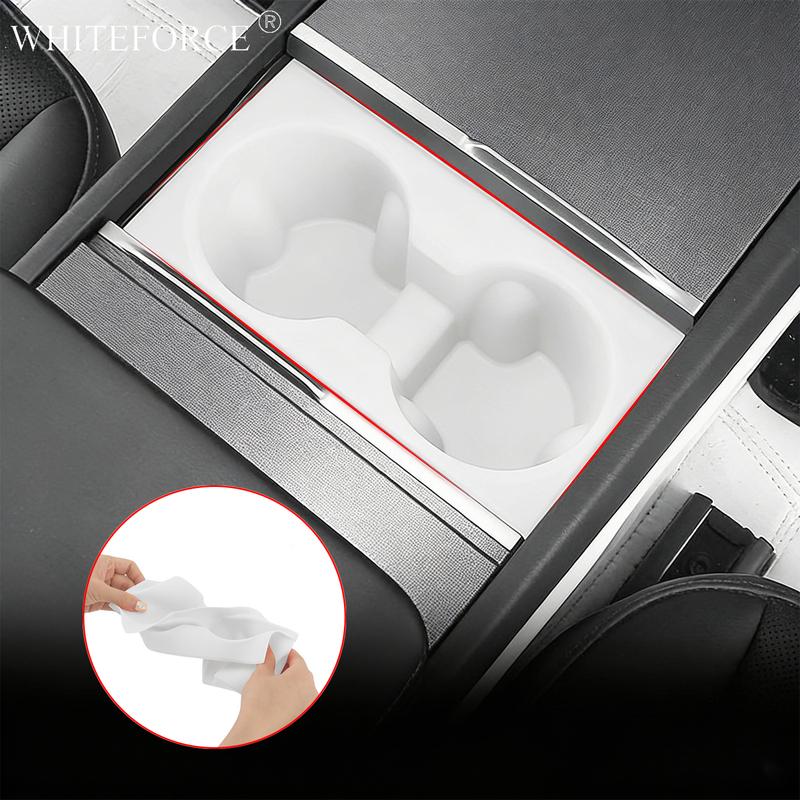 For Tesla Model Y Juniper 2025+ Central Control Silicone Water Cup Holder for Model 3 Highland + Anti-fouling Storage Tray