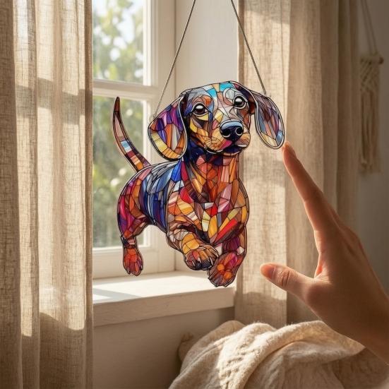 Acrylic Puzzle Suncatcher Cute Dog Sun Catcher Panel DIY Jigsaw Puzzle Window Hanging Ornament for Home Garden Decor