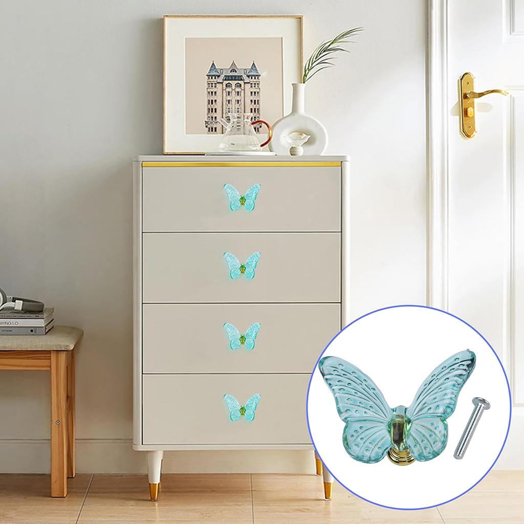 Glass Butterfly Drawer Knobs with Metal Mounts for Dressers Bathroom Cabinets Closets and Home Furniture Decoration
