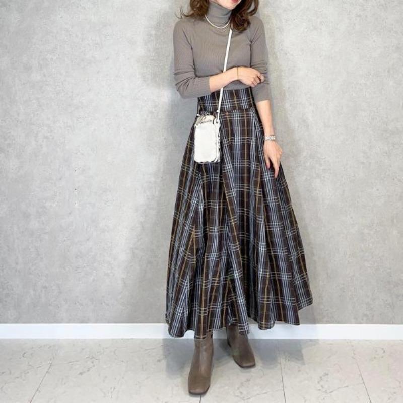 Autumn and Winter New High Lapel Long-sleeved Woolen Top + Plaid Half Skirt Two-piece Set