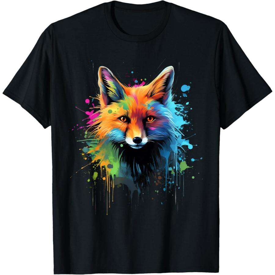 Cool Fox on colorful painted Fox T-Shirt S