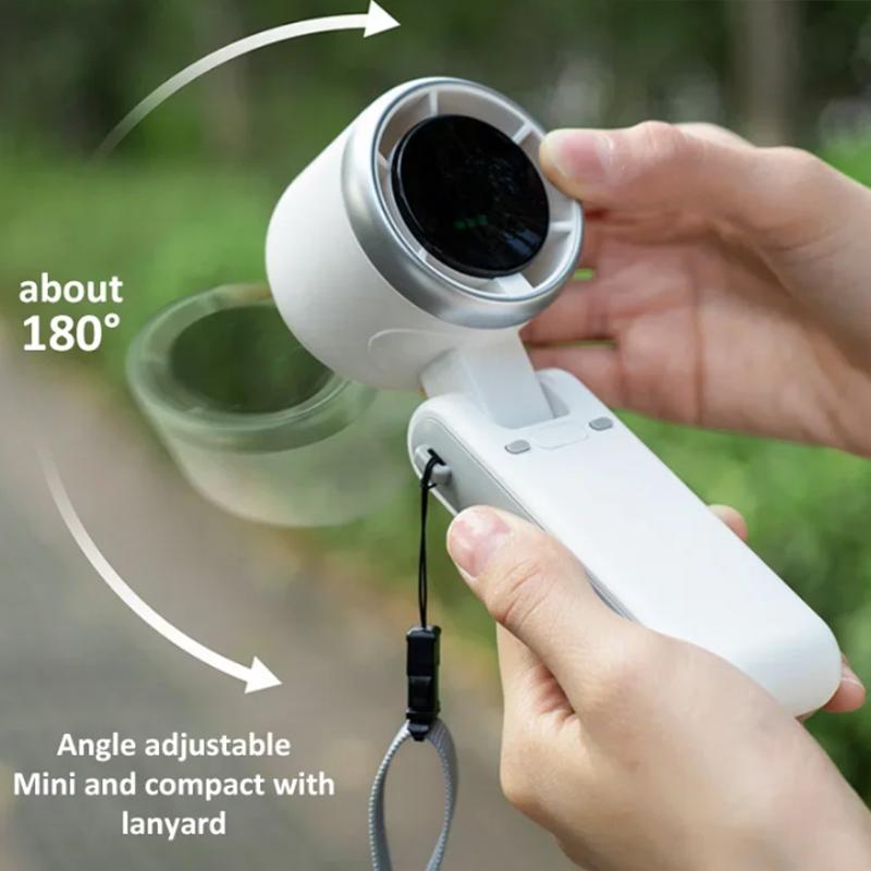 New Handheld Mini Fan Portable Neck Hanging Small Fan USB Rechargeable Fan LED Digital Display 180 Adjustable Desktop Mini Fan