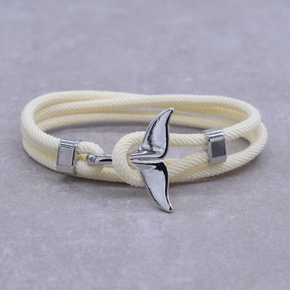 Anchor Style Jewelry Ocean Silver Color Whale Tail Charm Bracelet 2-3 Laps Adjustable Rope Bracelets for Men Women Gifts