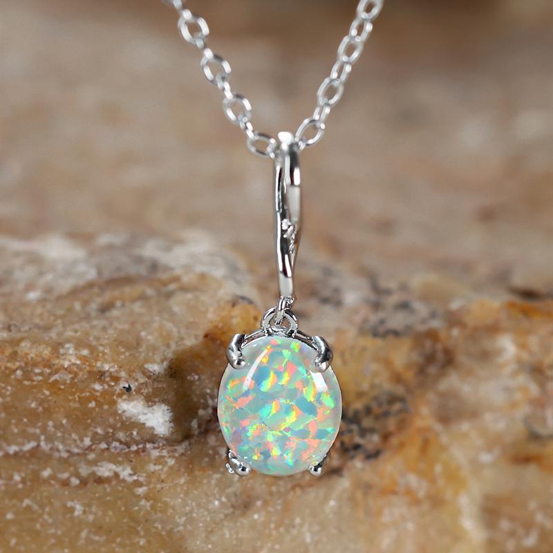 Oval White Fire Opal Pendant Necklaces for Women Accessories for Wedding Party Birthday Gift Fashion Jewelry