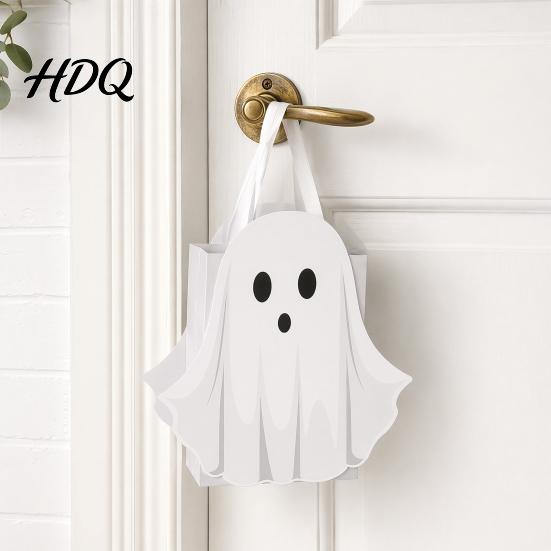 Candy Gift Bag Halloween Ghost Bag White Pouch with Cute Face Trick or Purses And Handbags Treat Favor for Party Kids Goodie Prizes Holder