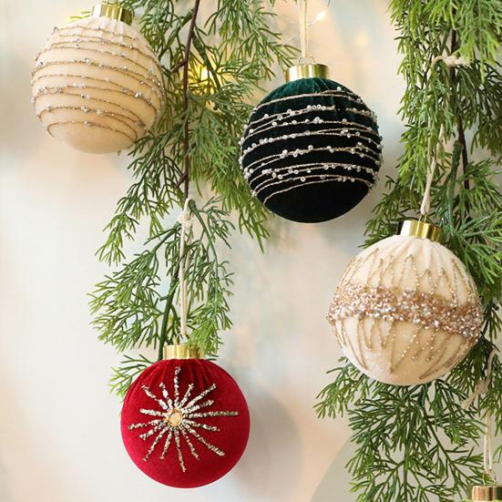 12 Pcs Velvet Glitter Christmas Ball Ornaments 3.15" Shatterproof Flocked Sequin Balls Christmas Tree Ornaments for Indoor Outdoor Holiday Party Decor