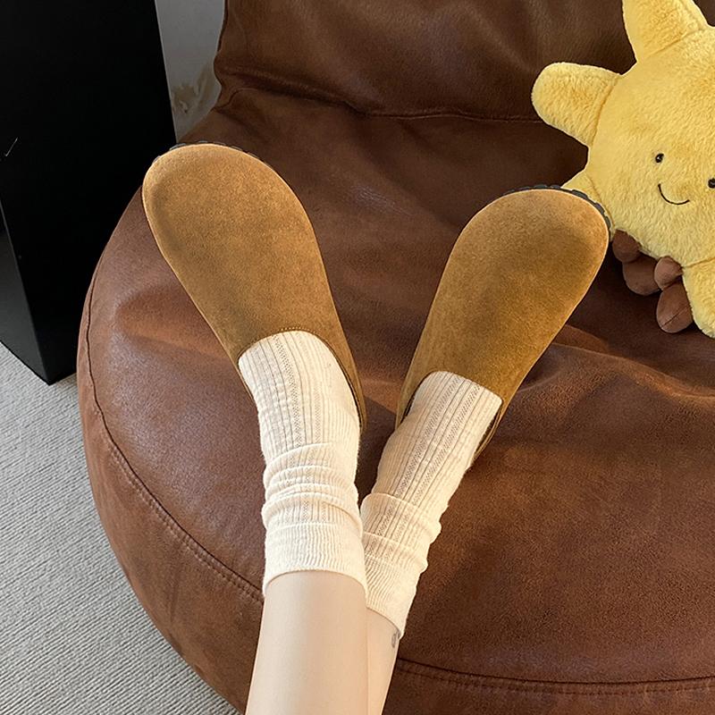 Fashion CRLAYDK Suede Leather Mules for Women Inner Height Increase Shoes Arch Support Footbed Slip On Casual Comfortable Slippers