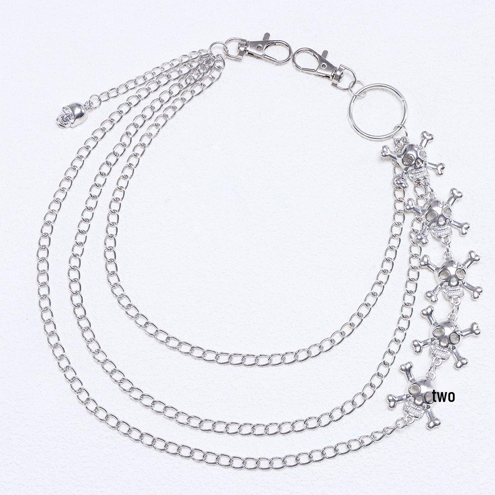 Unisex Hip Hop Punk Double Layer Waist Chain with Skull Pendant for Jeans