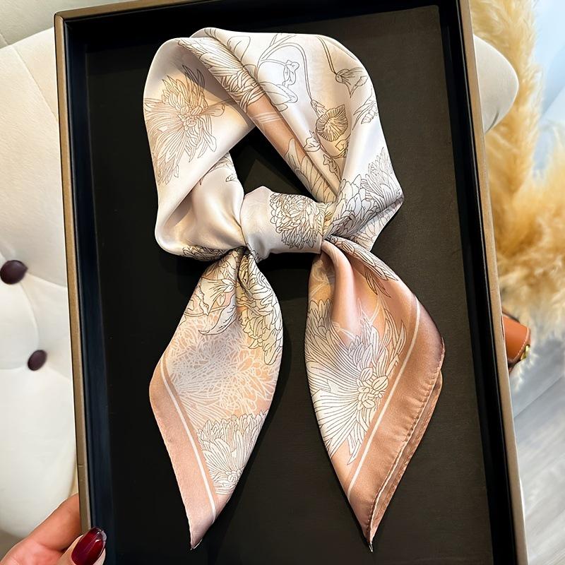 Women's Korean Style Retro Printed Imitation Silk Scarf for Professional and Casual Use