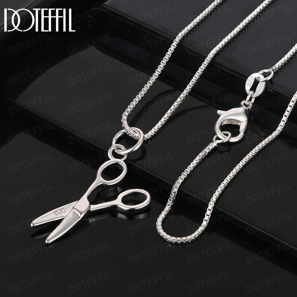 925 Sterling Silver Wedding Gift Scissor Shape Pendant Necklace Fashion Jewelry
