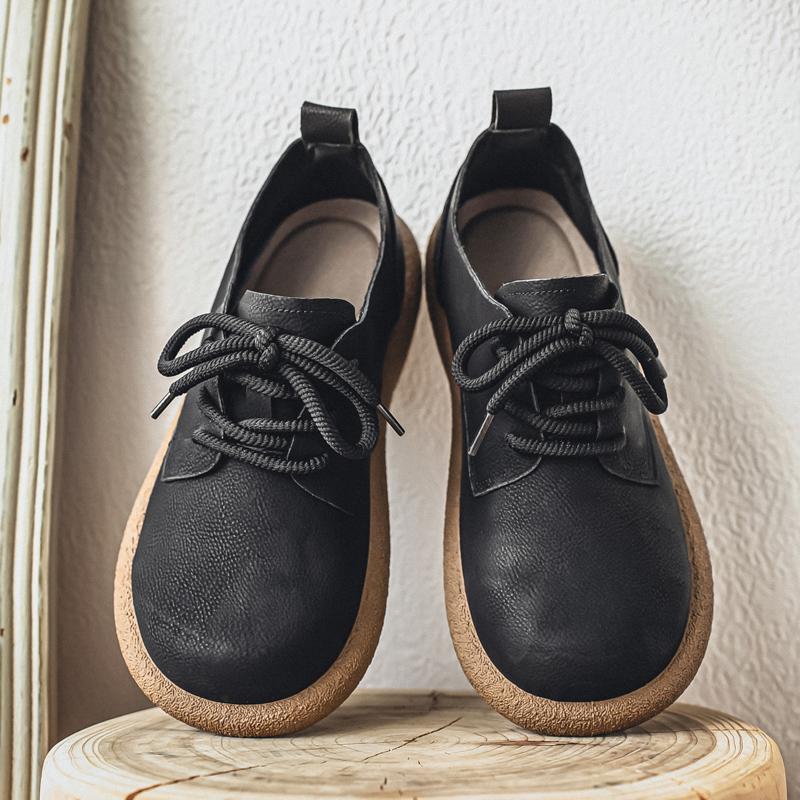 

Мужские Новинка Большого размера Винтажные Кожаные Туфли в Британском стиле Удобная Повседневная Обувь Прочная Подошва Обувь для Ходьбы 46 чёрный