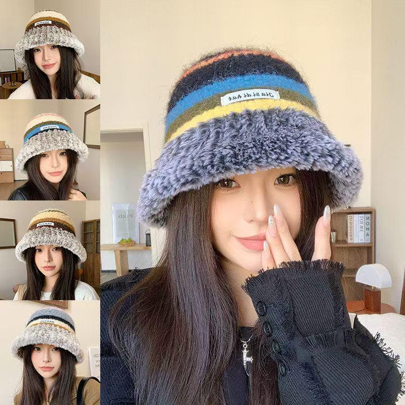 Women's Trendy Knit Wool Fisherman Hat – Warm, Korean Style, Face-Flattering, and Japanese-Inspired Big Head Bucket Hat for Autumn and Winter.
