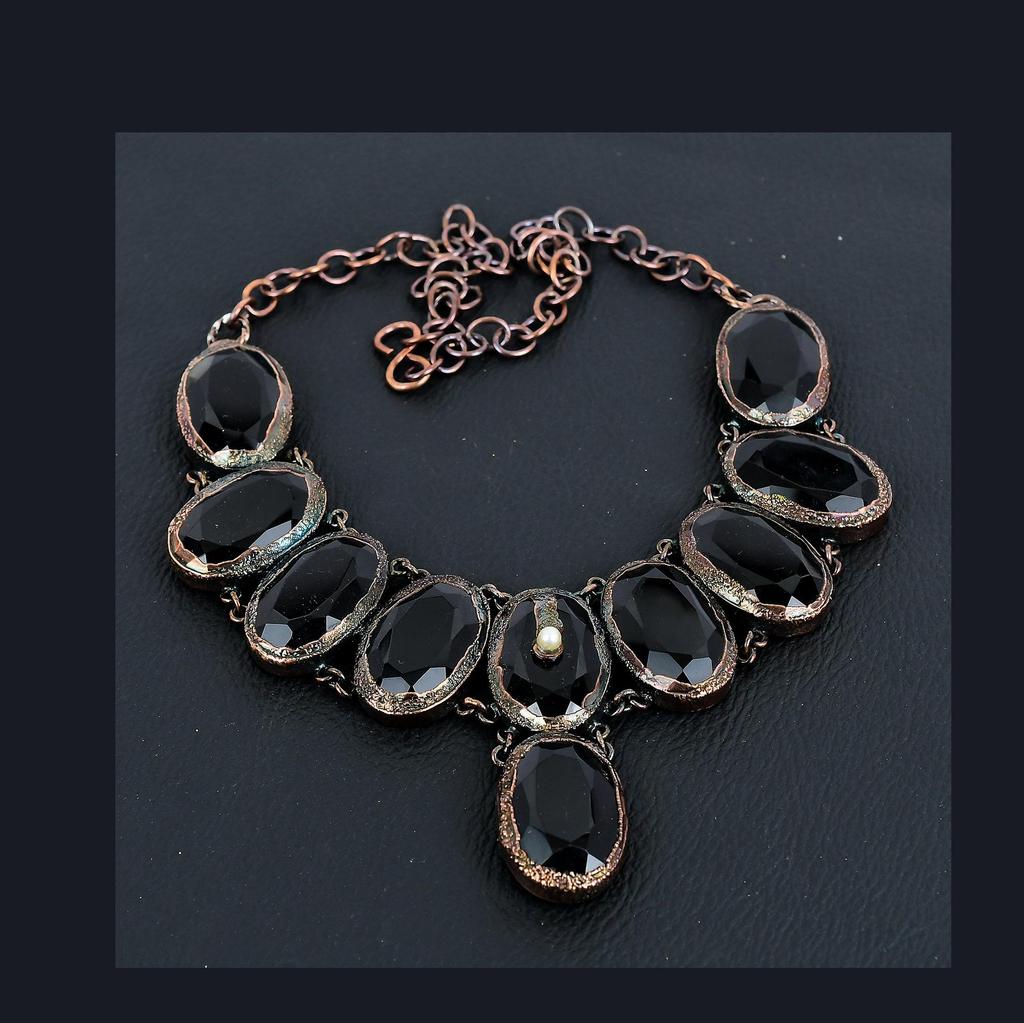 Black Spinel Necklace, Copper Electroformed Necklace Handmade Gemstone Jewelry, Gifts For Wife Brand New Necklace