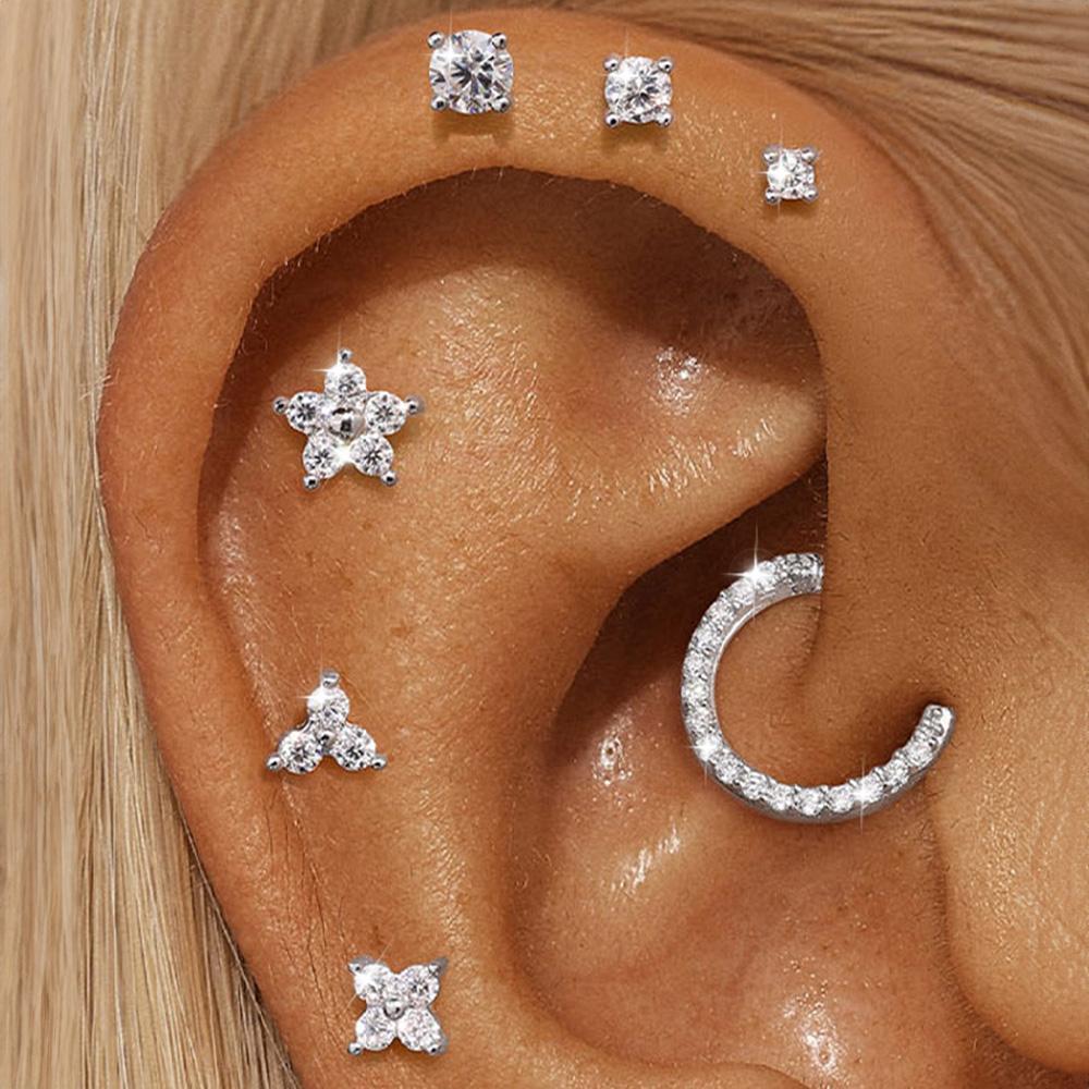 AIDE 925 Silver 1PC Mini Moissanite Four-Claw Screw Stud Earrings Casual Design DIY INS Ear Studs For Lady Jewelry