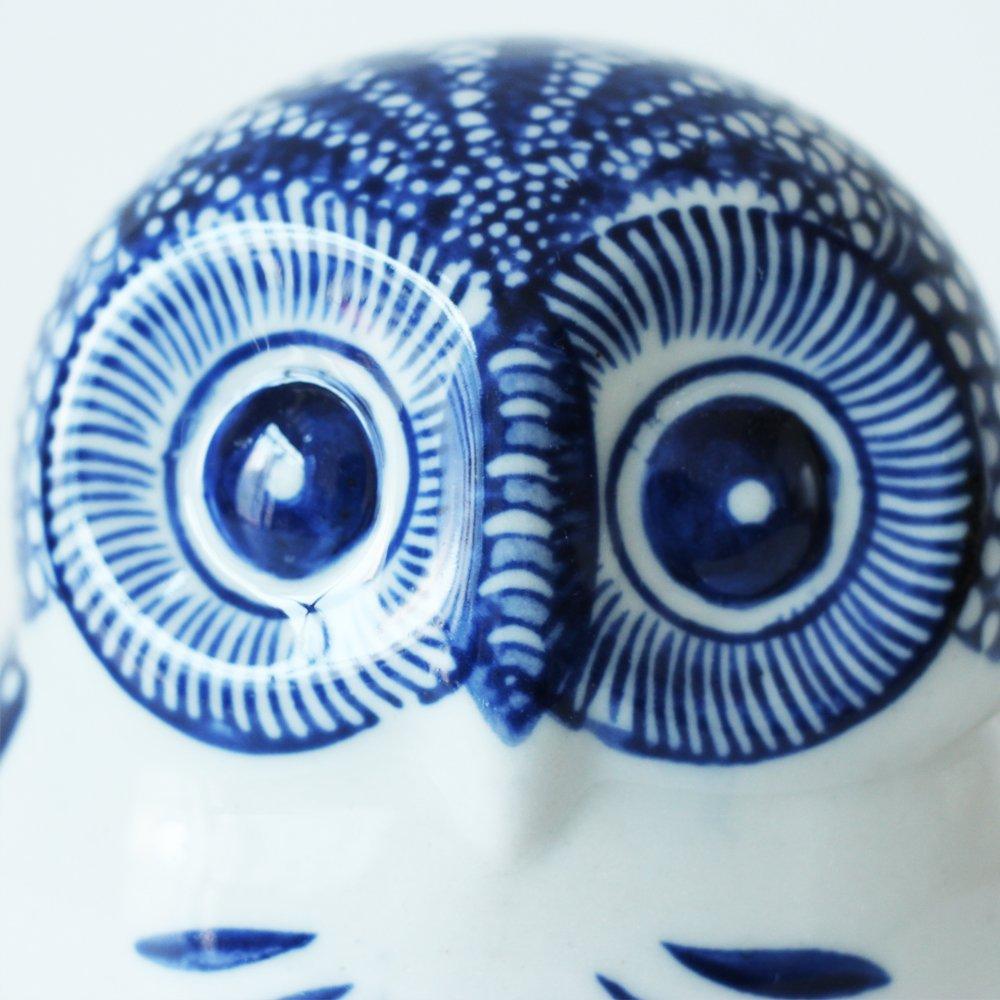 Sonoyama Craftsmanship Lucky Charm, Good Fortune Item, Ceramic, Blue and White Dyed, Mini Size, Sacred Bird, Owl, Fukurō (Owl that Brings Good Fortune