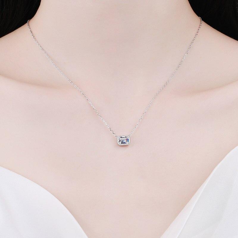 Bague Ringen Collier pendentif taille émeraude en moissanite au design unique pour femme, chaîne à maillons en argent 925, bijoux fins pour fête