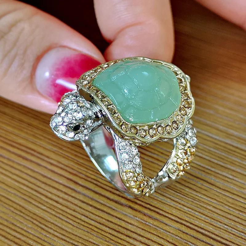 Classic Fashion Cute Turtle Rings Crawl Animal Green Turtle Shell Rhinestone Rings For Women Girl Glamour