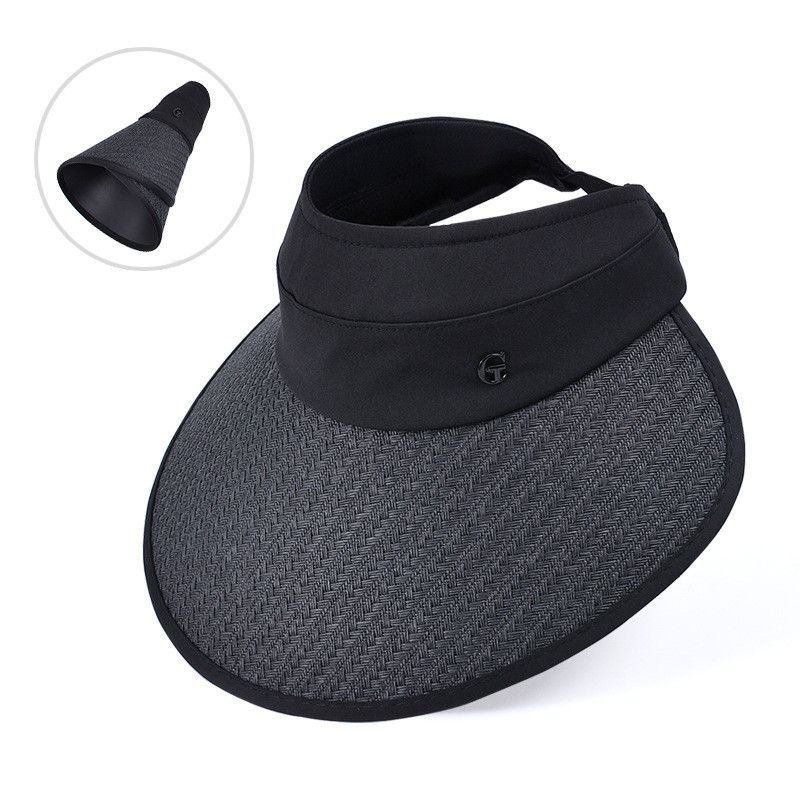 

8436 Summer Outdoor Sun Protection Sun Hat Female Black Glue Big Brim Topless Hat Easiest for Match Face-Looking Small Sun Hat Tide Black