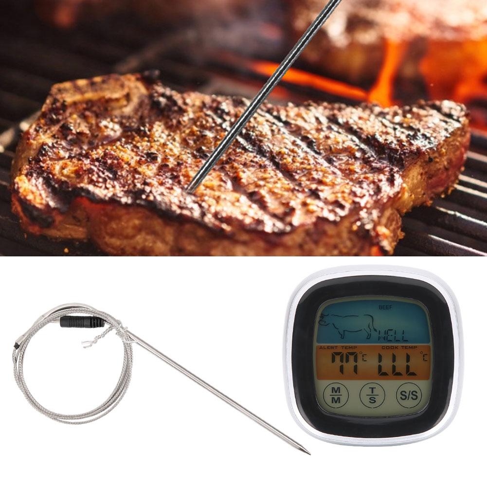 Meat Thermometer Digital Display Touch Screen Kitchen Timer Fork for Barbecue BBQ Cooking