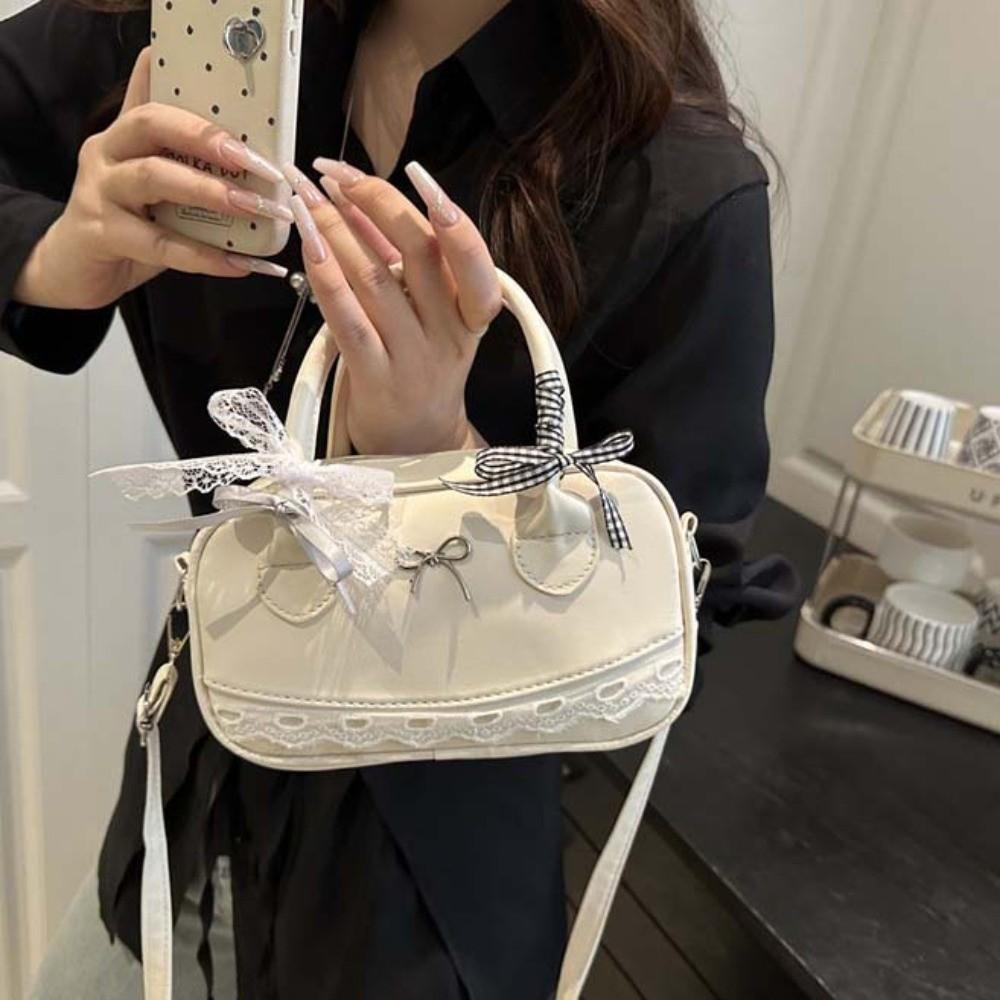 Bow Boston Handbag Lace Ribbon Small Square Bag All-Match Crossbody Bowling Bag  Party