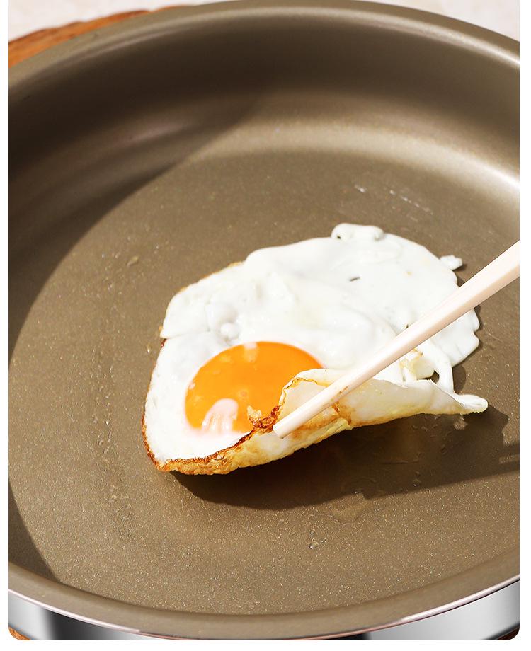 Titanium 316L Non-Stick Stainless Steel Frying Pan, Flat-Bottomed, Universal for Induction and Gas Stoves, Ideal for Commercial Use and Fried Eggs.