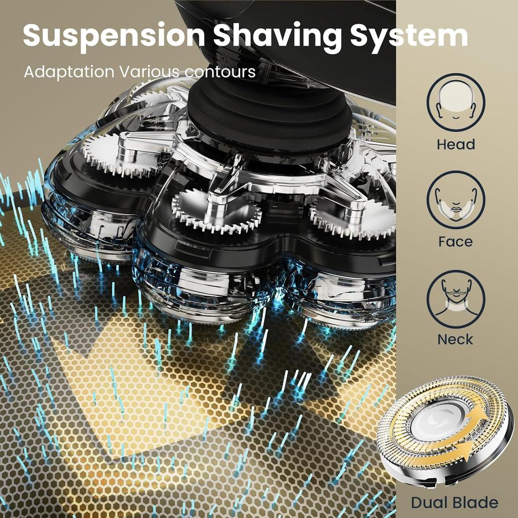 7D Head Shavers for Bald Men, Detachable Head Shaver LED Display Dry Wet Bald Razor, IPX7 Waterproof Electric Razor with Type-C Charge
