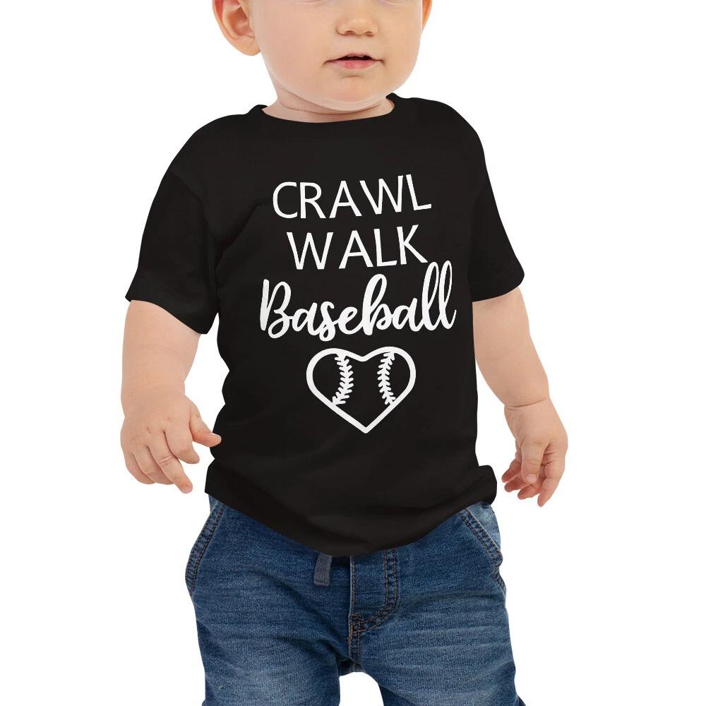 Funny Baseball Baby Boy Girl Tee, Crawl Walk Baseball Infant T-Shirt Clothing S