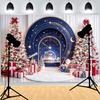 Christmas Day Wreach Wooden Door Background Xmas Trees Family Photos Santa Claus Children Portraits Photography Backdrops XR-16