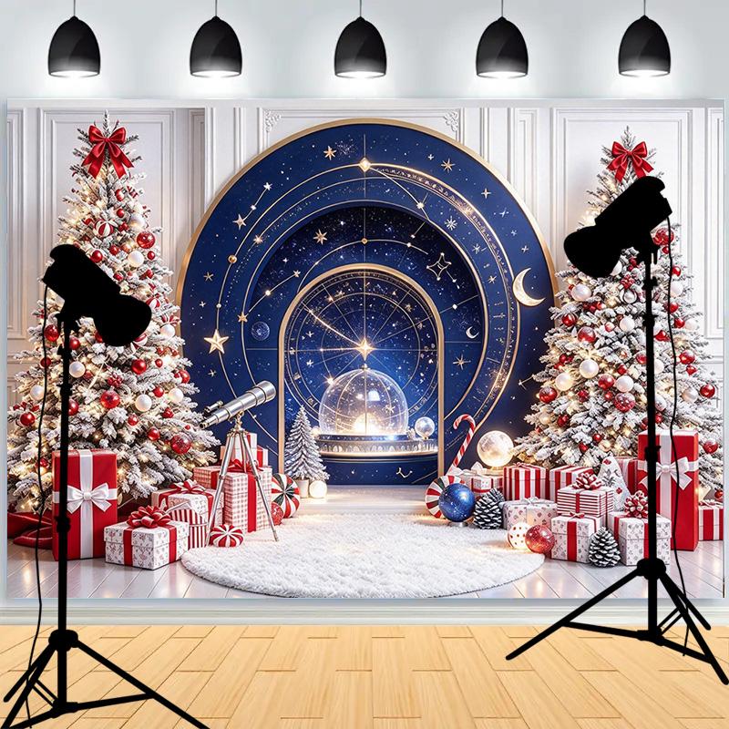 Christmas Day Wreach Wooden Door Background Xmas Trees Family Photos Santa Claus Children Portraits Photography Backdrops XR-16