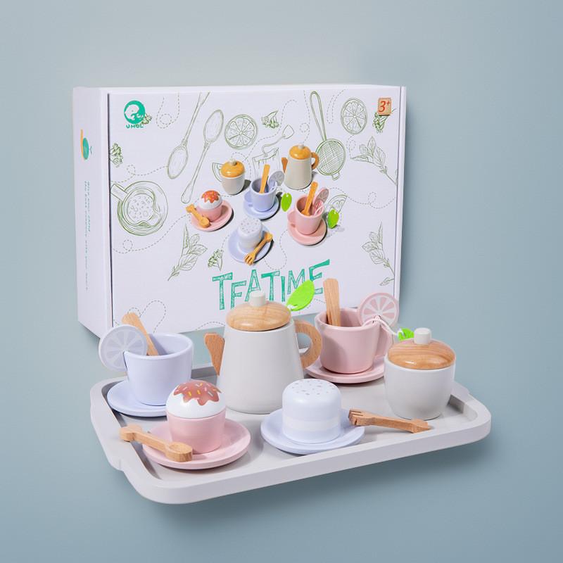 Wooden Dessert And Tea Play Set With Tray For Childrens Imaginative Kitchen Fun