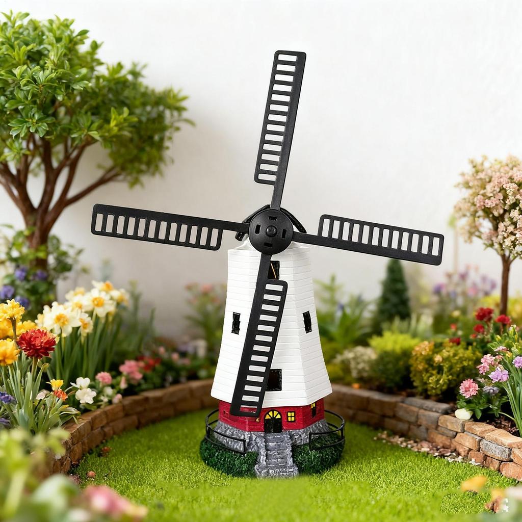 Solar Powered Windmill LED Wind Mill Sculptures Waterproof Light Up Solar Windmill Statue For Garden Yard Backyard Pathway