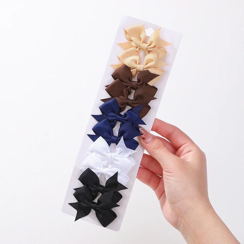 BABY BOWS 10pcs/Set Solid Handmade Bows Hair Clips Ribbon Bowknot Hairgripes for Girls Barrette Classical Kids Headwear Whole