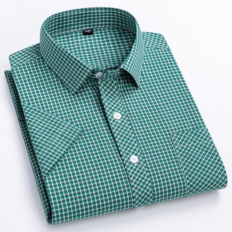 Men's Classic Casual Plaid Print Short Sleeve Cotton Button-up Shirt with Breasted Pocket Suitable Tops For Summer Outdoors Wear